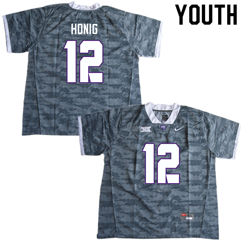 Youth #12 Alex Honig TCU Horned Frogs College Football Jerseys Sale-Gray - Click Image to Close